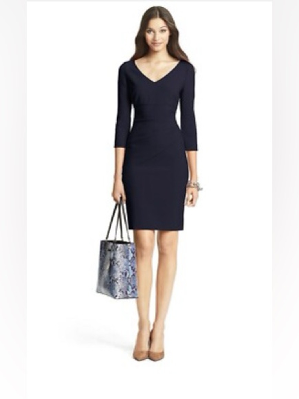Diane Von Furtstenberg Black Sheath Dress V-neck 3/4 sleeves size 12